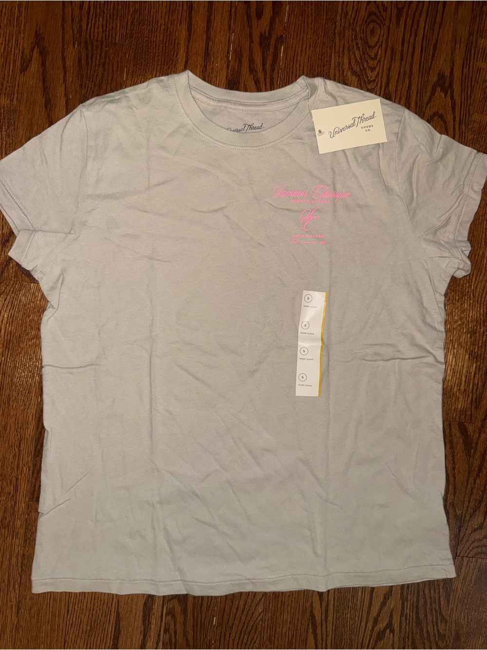 Universal Thread tan Short Sleeve Tee with Pink Script